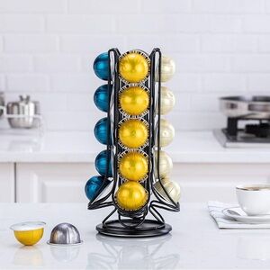 Black Metal Coffee Pod Organizer, 360-Degree Rotating for Nespresso Vertuoline 1